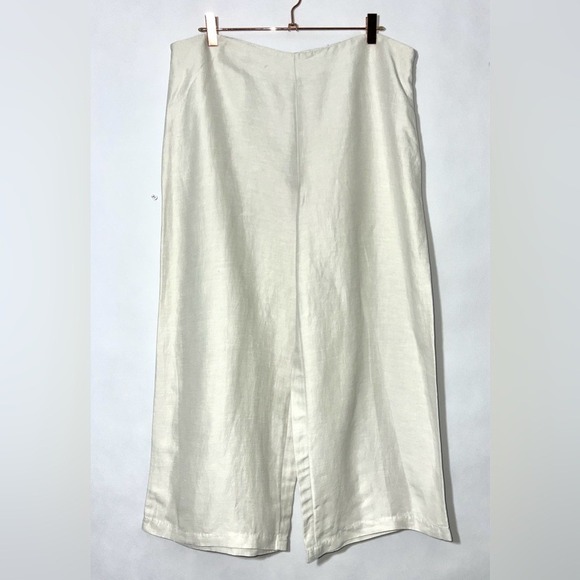 Eileen Fisher Ivory Linen Silk Woman Cropped Pants Size Large Side Zip Wide Leg